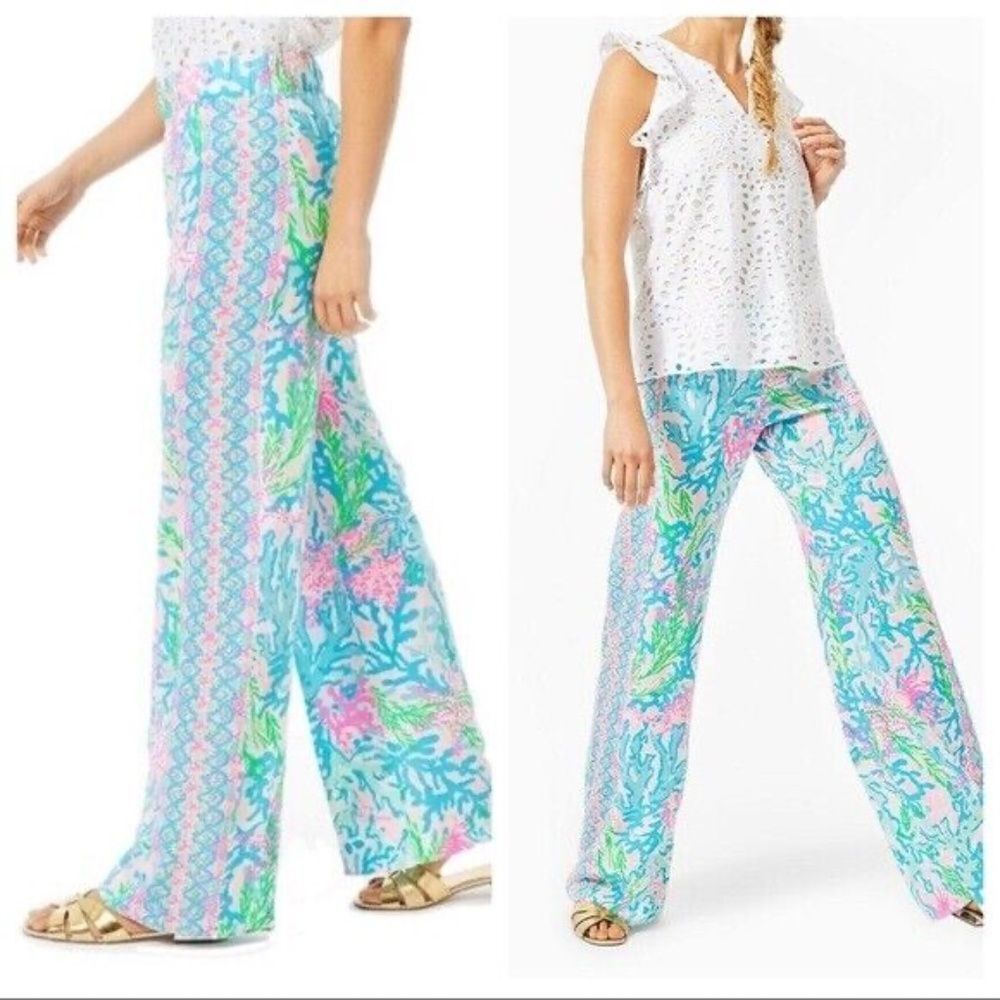 EUC‎ Lilly Pulitzer Bal Harbour Palazzo Pant in Multi Coral Bay Engineered Sz XS - Picture 5 of 6